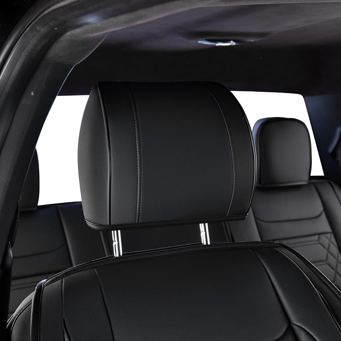 RISINGSTAR F150 Front Seat Covers Faux Leather, fit for 2015-2026 F150 SuperCrew SuperCab Regular Cab 2017-2026 F250 F350 F450 Super Duty Crew Cab SuperCab Regular Cab(Front Pair, Black 2 pcs)