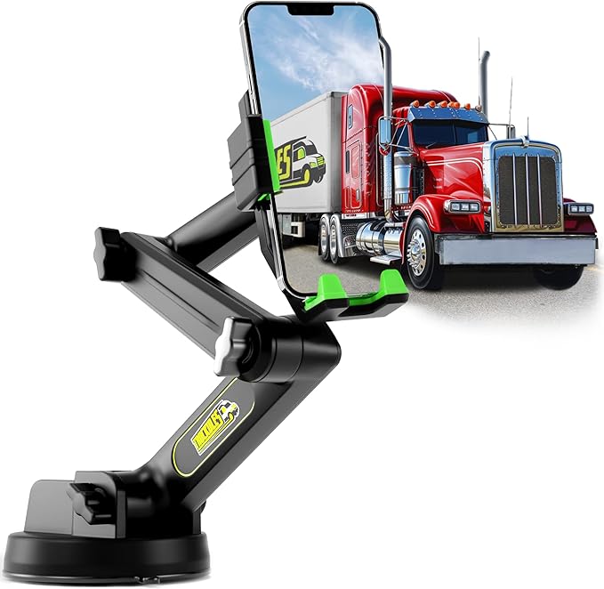 Gray Big Rig Truck Phone Mount & Green Big Rig Truck Phone Mount, Heavy Duty Cell Device Holder for Dashboard Windshield 16.9 inch Long Arm, Stable and Super Suction Cup (2 Device Mounts)