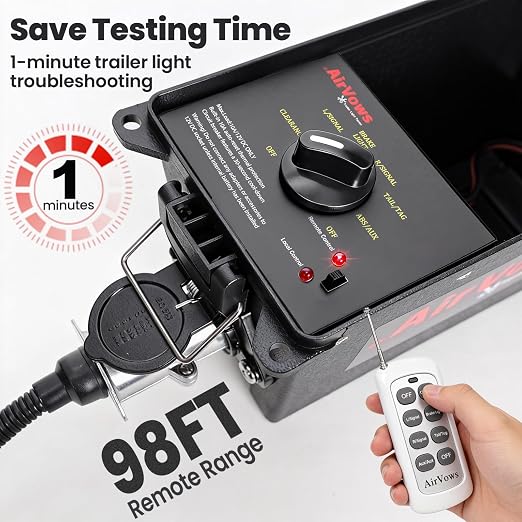 Trailer Light Tester(7-Way Round Pin) with 12V 12Ah Battery,Support Wireless Remote Control,98FT Max Remote Range,IPX8 Waterproof Case,Features Overload Protection,2-Year Warranty