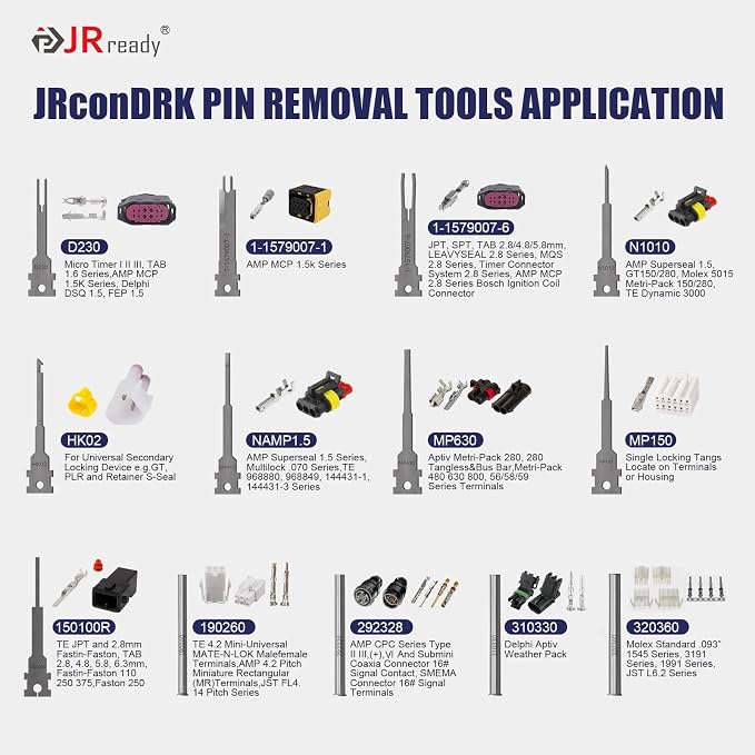 JRready Terminal Removal Tool Automotive Depinning Tool Kit - for TE, AMP, Delphi, Molex, Deutsch DT/DTM/DTP,JPT Connectors for Electrial Pin Extraction Release and Appliance Repairs