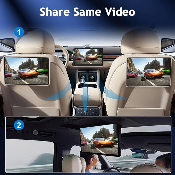 NHOPEEW 7 inch Double Din Car Stereo with Backup Camera, 2 Din Touch Screen Radio with Carplay & Android Auto, Bluetooth 5.0, Share Same Video, Calendar Viewing, Mirror Link, SWC + Rear View Camera
