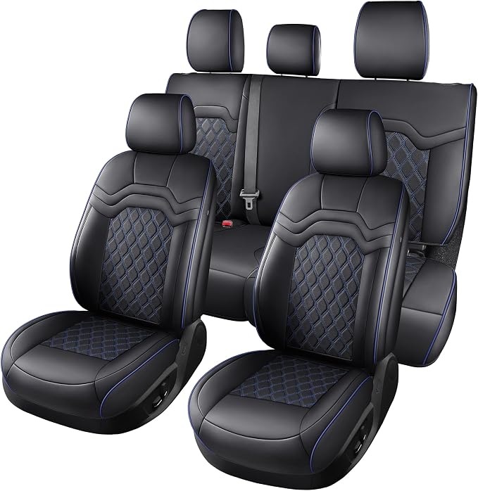 Huidasource Seat Covers for Chevy Silverado/GMC Sierra, Chevy Silverado 1500 Seat Covers, 1500 2007-2013&2019-2026, 2500HD 3500HD 2020-2026 Crew Double Extended Cab Nappa Leather Covers(Full Set/Blue)