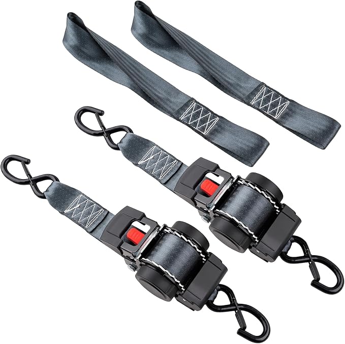2 Pack Retractable Ratcheting Straps - 2 Inch x 10 Feet | 3,000lbs Break Strength, Heavy-Duty Ratchet Tie-Down Straps for Moving, Cargo,Truck, Motorcycle