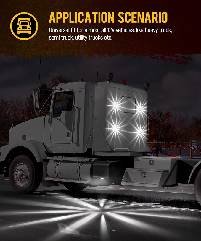 Partsam 2Pcs Glass Watermelon Lights [Patented] Clear Lens White LED Running Light with Stailess Steel Bezel Replacement for Kenworth Peterbilt Freightliner Trucks