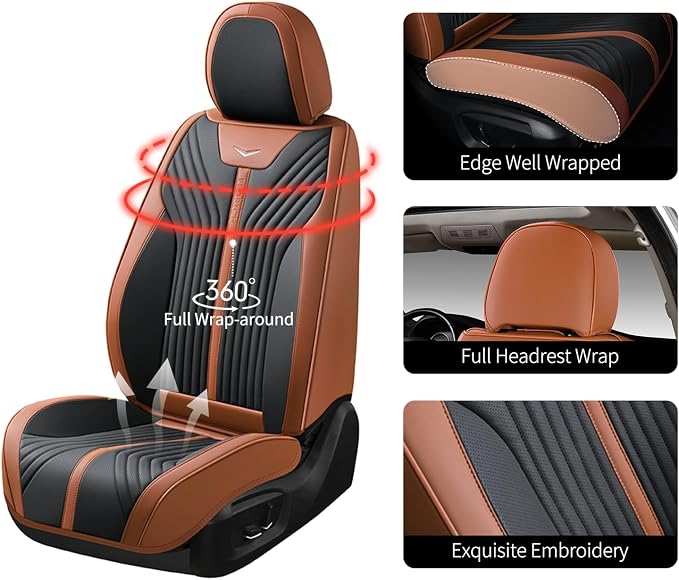FLORICH Seat Cover Full Set Brown Seat Covers Waterproof Car Seat Cushion Leather Automotive Seat Covers Car Seat Protector Universal Fit for Most Cars Trucks SUV, Brown&Black