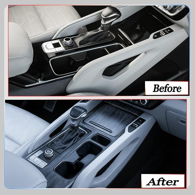 Center Console Frame Cover,for Kia Telluride 2020 2021 2022 2023 2024 2025 2026, Gear Shift Panel,Cup Holder Trim - Gray Wood Grain Protective Accessories