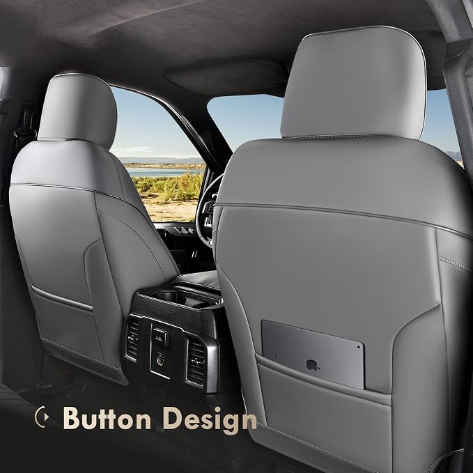 Coverado Leather Car Seat Cover, Custom Fit for Ford F150 Seat Covers, Ford F150 Truck Seat Covers Waterproof Fit for 2015-2026 F150 & 2017-2026 F250 F350 F450 Gray - Front Pair