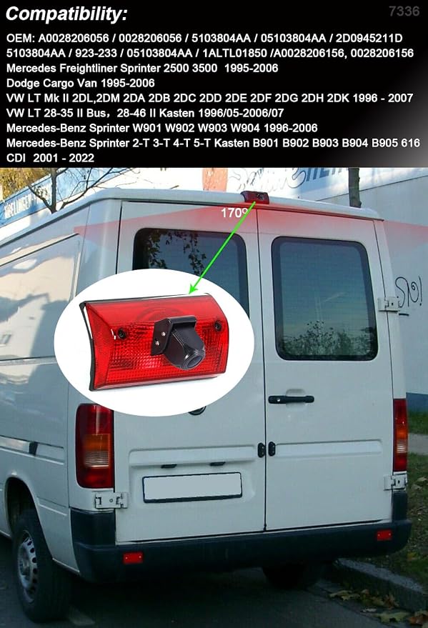 3rd Brake Light Reversing Camera Brake Lamp Parking Camera+4.3" LCD Monitor Replacement for Mercedes Freightliner Sprinter 2500 3500/Dodge Cargo/Mercedes-Benz Sprinter W901 W902 W903 W904