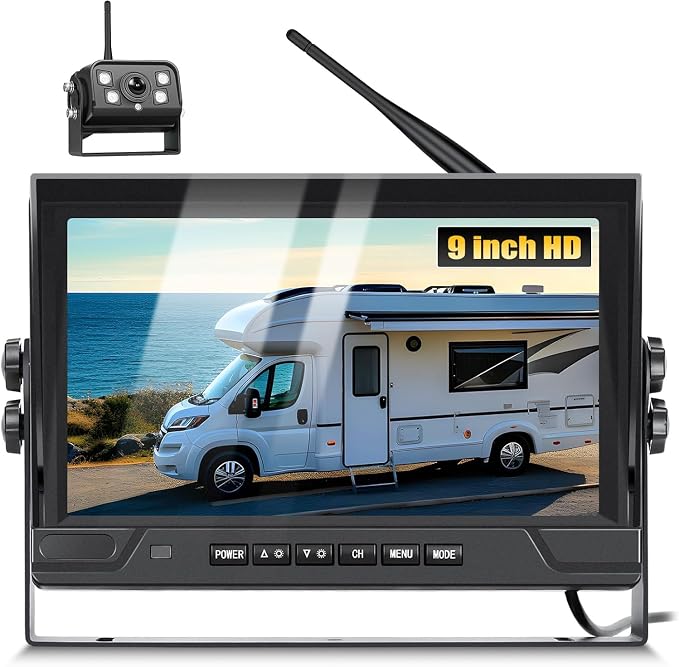 9" Wireless Backup Camera with IPS Full Touchscreen, RV Backup Camera for 360° DVR, Recording 4-Channel Split Screen, Night Vision, IP68, Blind Spot Aler, Back up Camera Systems for Truck Trailer