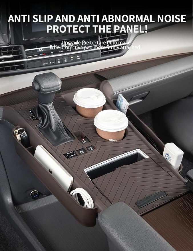 Silicone pad for Central Control for 2026 2025 2024 2023 2022 2021 Toyota Sienna Storage Box Accessories Silicone Protective Cover for Interior Decoration of Gear Shift (Brown)