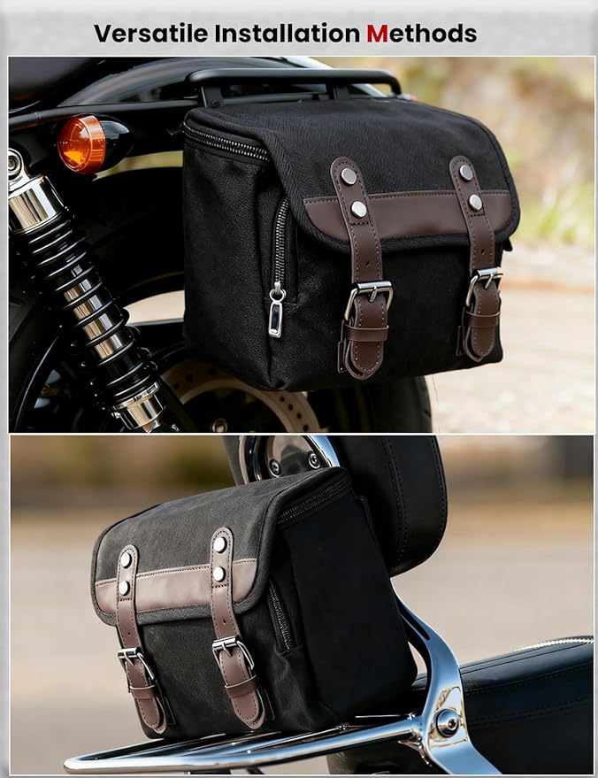 Motorcycle Tool Bag Vintage Saddle Bag Motorcycle Fork Bag Canvas Sissy Bar Bags Handbar Bag for Bike Large Capacity Waterproof Storage Bag for Powersports Cameral Bag for Men&Women