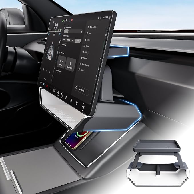 Upgrade for Model Y Juniper & Model Y L Under Screen Storage Organizer 2025-2026, Model 3 Highland Center Console Organizer 2024-2026 Model Y Accessories with Behind Screen Tray,White