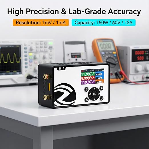 EL15 DC Electronic Load, 150W 60V 12A Programmable Constant Current Load Tester Compatible with Battery Capacity Testing & Power Supply R&D