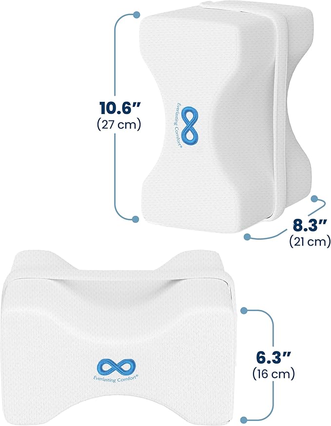 Everlasting Comfort Memory Foam Knee Pillow for Side Sleepers – Sciatica Pain Relief, Adjustable Strap – Leg Pillow for Knee, Back & Hip Alignment (Pack of 2)