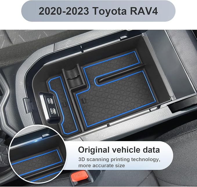 SKTU for 2020 2021 2022 2023 2024 2025 Toyota RAV4 Center Console Organizer 2023 2024 2025 RAV4 Accessories Tray Armrest Box Glove Secondary Storage Box with Coin Holder (Blue)