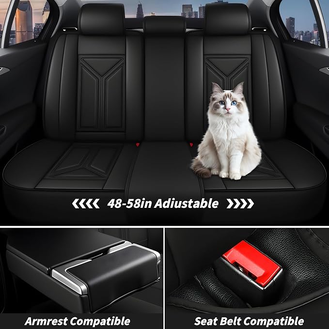 Arazi Fit for 90% of Mercedes-Benz Seat Covers, 360° Full Wrap Original Seat Cover, Waterproof Nappa Leather Seat Covers with Big Space Storage Pocket Seat Protector（5 Seats Standard, Black&Red Line）