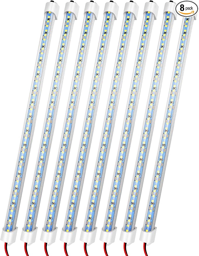 12v LED Interior Light Bar, DC 12 Volt led Strip Lights with Switch and Magnets, 6500K White Light for Enclosed Cargo Trailer Car RV Van Truck Lorry Cabinet Camper Boat Caravan Motorhome 8P