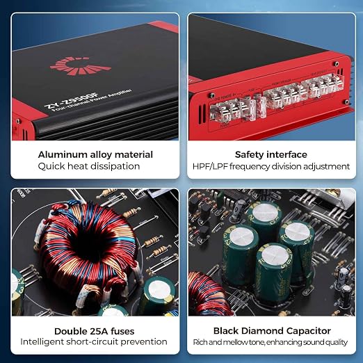 2026 High Power 4 Channel Car Amplifier - 6800W Max, 4x170W RMS @2Ω, 2 Bridged Channels (340W) -Your Commute De-Stresser & Old Car Revival Kit (Large)