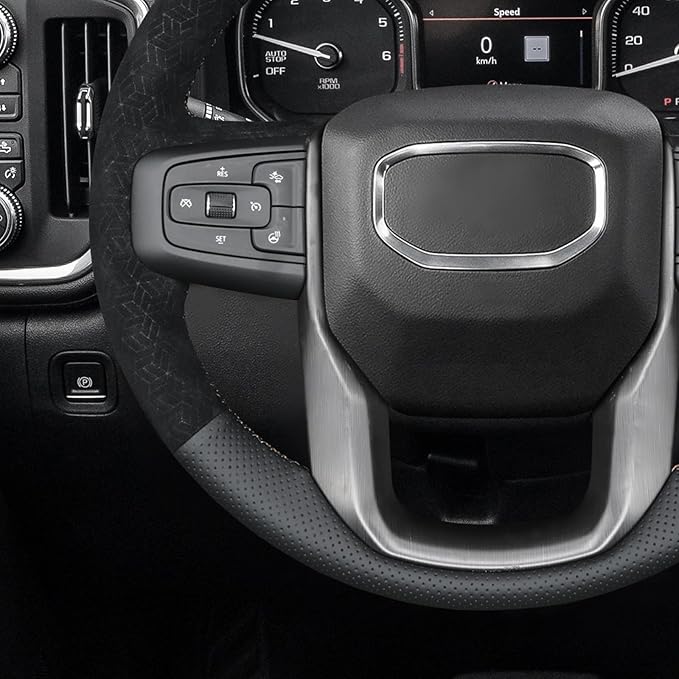 MEWANT Hand Stitch Steering Wheel Protector Wrap Cover for GMC Sierra 1500 2019-2023/Sierra 1500 Limited 2022/Sierra 2500 2020-2024/Sierra 3500 2020-2024/Yukon 2021-2023