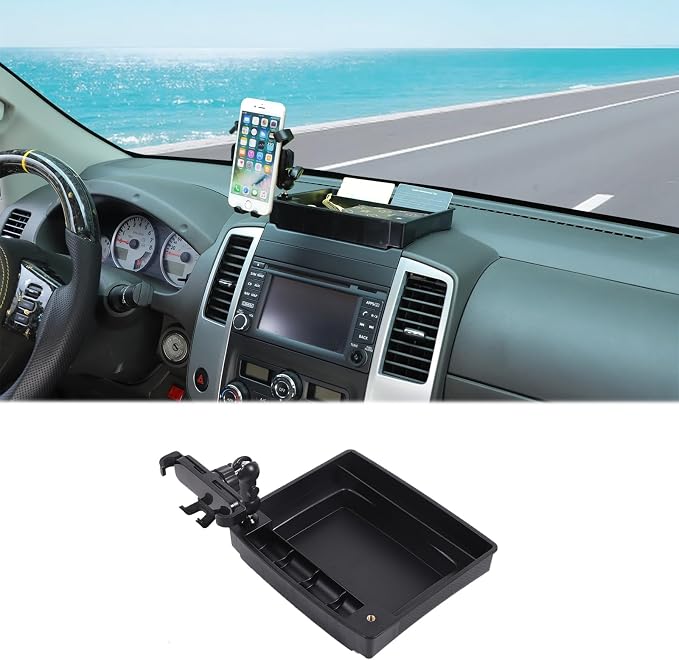 Dash Organizer Tray with Phone Holder Compatible with Nissan Frontier 2009-2017,ABS Car Dashboard Storage Box Organizer Holder Tray Mobile Phone Mount Interior Accessories (Style-C)