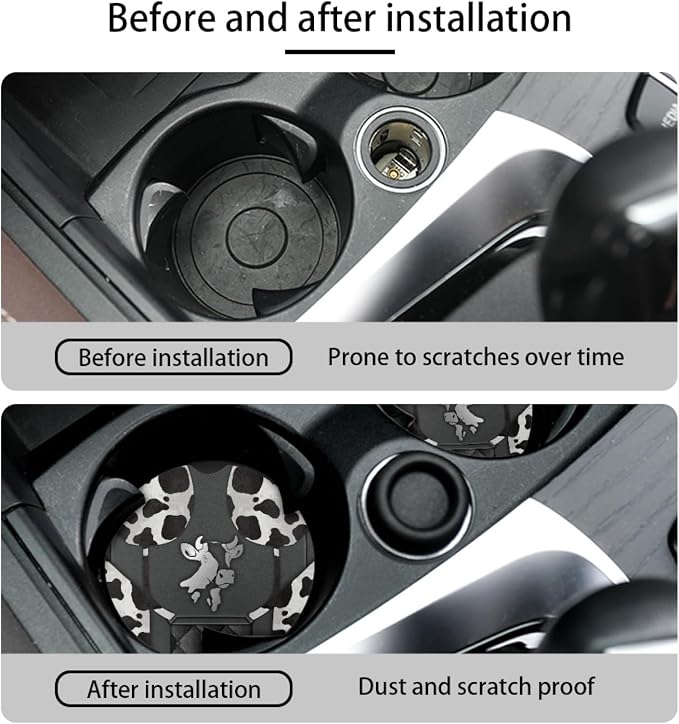 Howilath Sliver Cows Print Auto Car Front Seat Covers/Steering Wheel Cover/Seatbelt Pad/Armrest Cushion/Coaster/Keychain, 10pcs Universal Auto Interior Protector Accessory