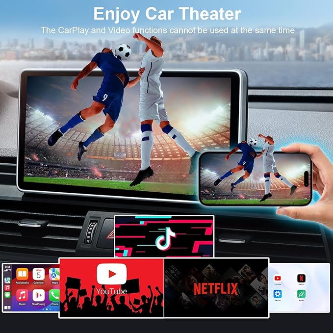 XHU Wireless CarPlay Adapter, CarPlay Wireless Adapter Supports Netflix, YouTube, and TikTok Stream Media Play, for OEM Wired CarPlay to Wireless Dongle, Only Fits for iOS 10+ Phone & Cars from 2016