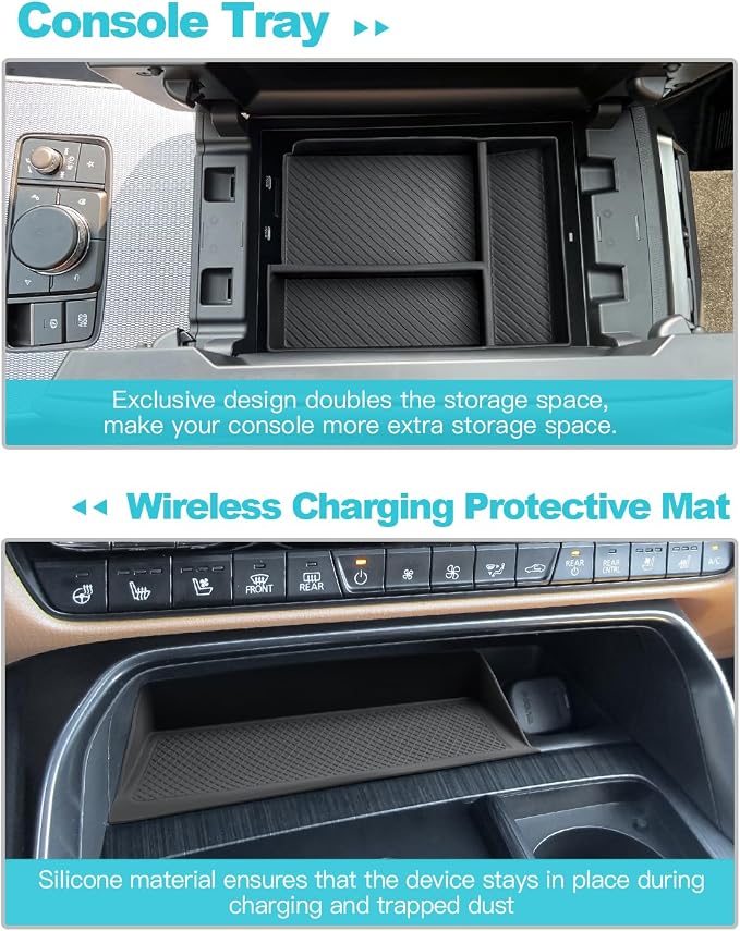CDEFG 2PCS for 2024 2025 2026 Mazda CX-90 CX-70 Center Console Organizer for 2024-2026 Mazda CX-90 CX-70 Middle Console Storage Box Wireless Charging Protecive Mat CX-90 CX70 Accessories