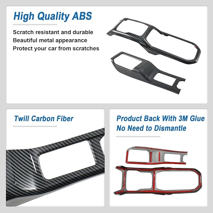 Carbon Fiber Gear Shift Panel Cover Cup Holder Panel Cover Compatible with Jeep Wrangler JL JLU 2018-2026 & Gladiator JT 2020-2026