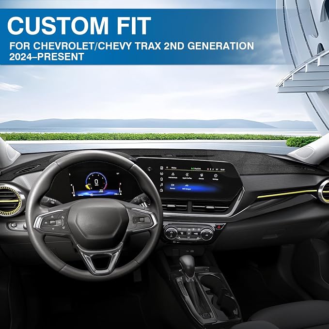 KUST Black Dash Cover for Chevrolet/Chevy Trax 2024 2025 2026 Polyester Dashboard Cover Non-Slip Interior Accessories for Chevrolet/Chevy Trax Custom Fit Dash Mat Sunshade Windshield No Glare