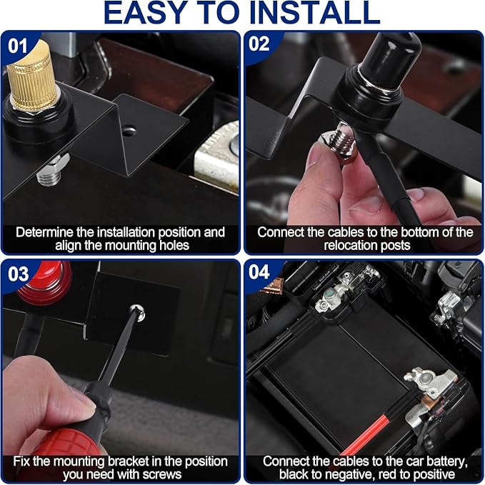 Battery Relocation Kit, 2 PCS Battery Jump Post Kit Heavy Duty Remote Terminals Charging Post with Bracket Cable Compatible with UTV ATV Car Trucks RV Tractor Boat
