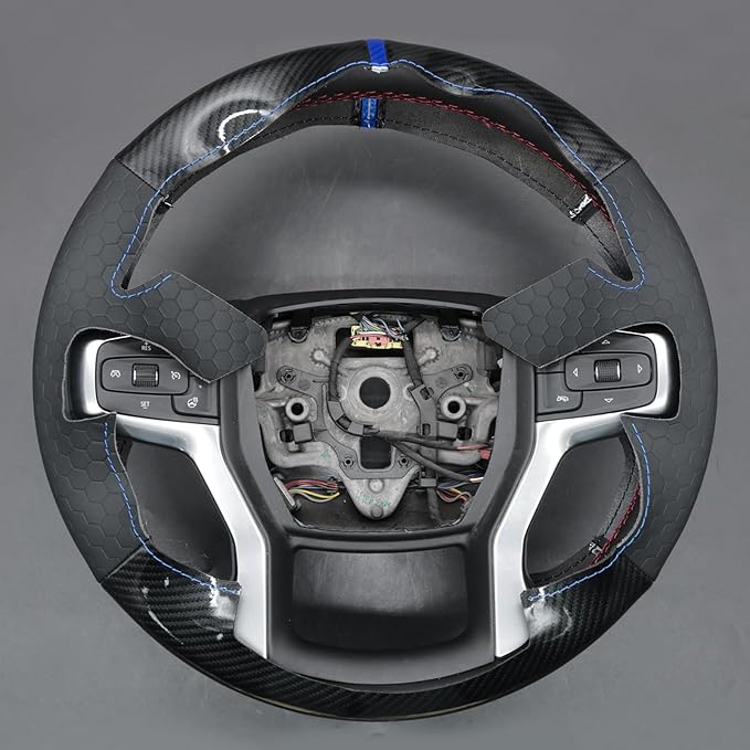MEWANT PU Carbon Fiber Hexagon Embossed Faux Leather Steering Wheel Cover for Chevy Silverado Blazer 1500 Silverado 2500