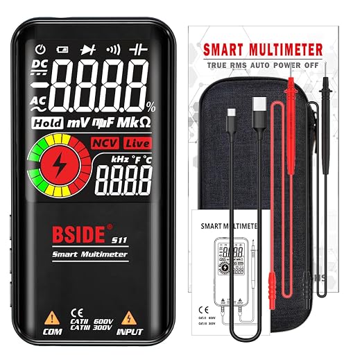 BSIDE Smart Digital Multimeter 9999 Counts Pocket Voltmeter, Rechargeable with 3 Results Display, Capacitance Diode Duty Cycle Resistance Hz V-Alert Voltage Tester