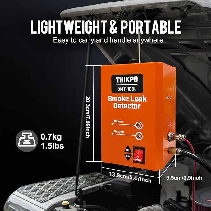 Automotive Smoke Machine, 40ML OEM Approved Smoke Fluid,Quickly get Smoke EVAP Vacuum Leak Tester, Built-in Air Compressor, 12V DC Smoke Leak Detector.