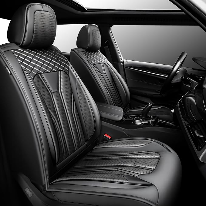 Fit Gladiator Car Seat Covers Premium Leather for Jeep Gladiator 2021-2025 2026. Waterproof，Anti-Slip, Scratch-Resistant & All-Weather Seat Cushion Protector (2 Front Seat, All Black)