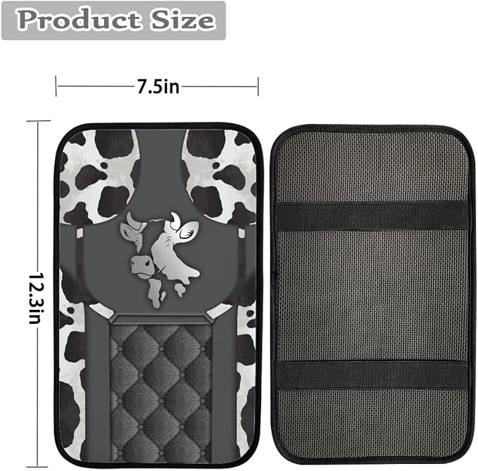 Howilath Sliver Cows Print Auto Car Front Seat Covers/Steering Wheel Cover/Seatbelt Pad/Armrest Cushion/Coaster/Keychain, 10pcs Universal Auto Interior Protector Accessory