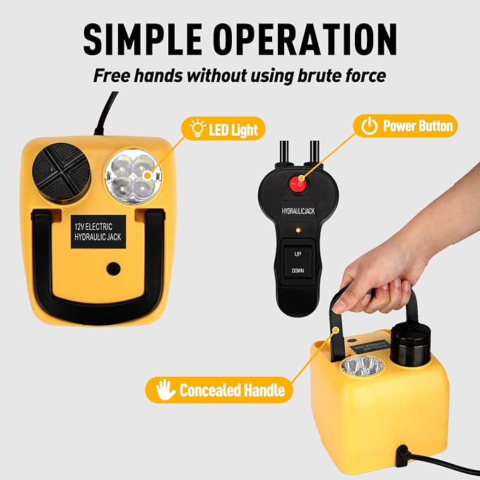 ROGTZ Electric Hydraulic Car Jack Kit 5 Ton 12V Ultra-Portable Auto Car Lift with 17.7 Inch Range for SUV Sedan Truck Repair Floor Jack for Tire Change with LED Lightweight for Easy Storage