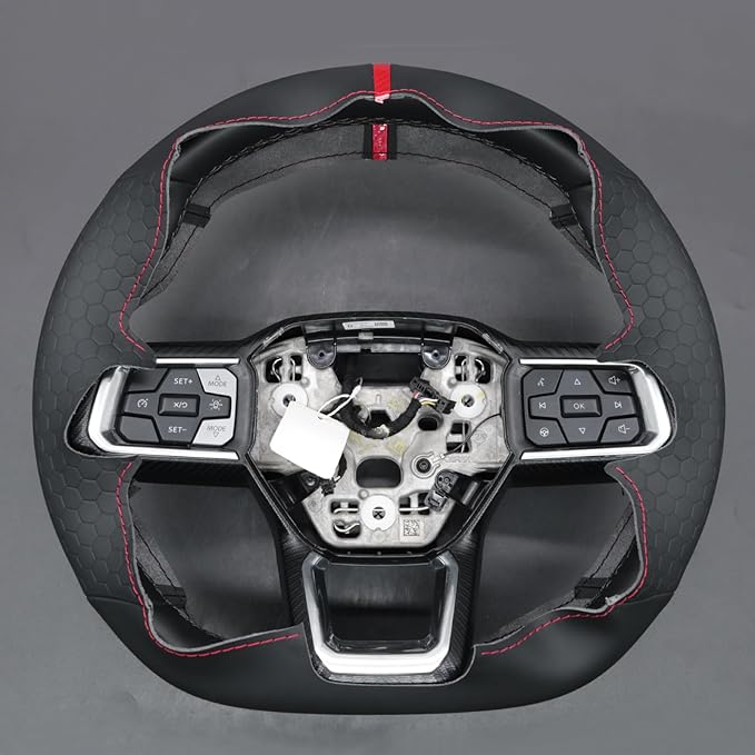 MEWANT Hand Stitch Black Smooth Hexagon Embossed Artificial Leather Steering Wheel Cover Wrap for Ford Mustang 2024