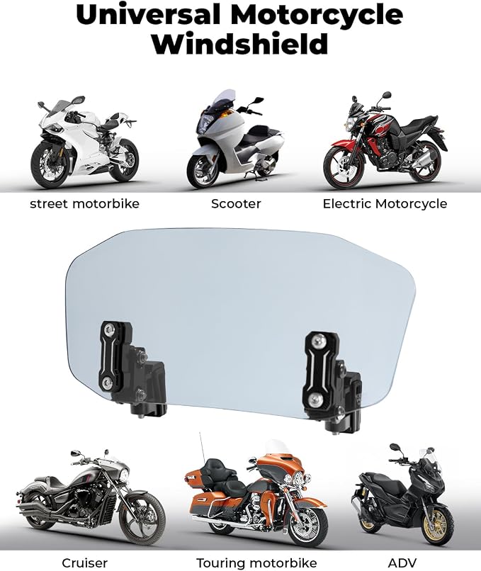 KEMIMOTO Motorcycle Windshield Upgraded Aluminum Metal Heightened Spoiler Clip Universal Adjustable Extension Clips Windshield Extension Dark Tint