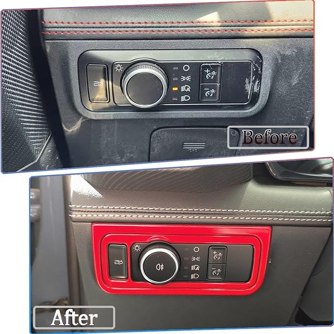 MUXEE Headlight Switch Cover，for Ford Mustang 2024 2025 2026，Car Headlight Switch Buttons Panel Cover Trim - Wine Red Sport Interior Set Accessories