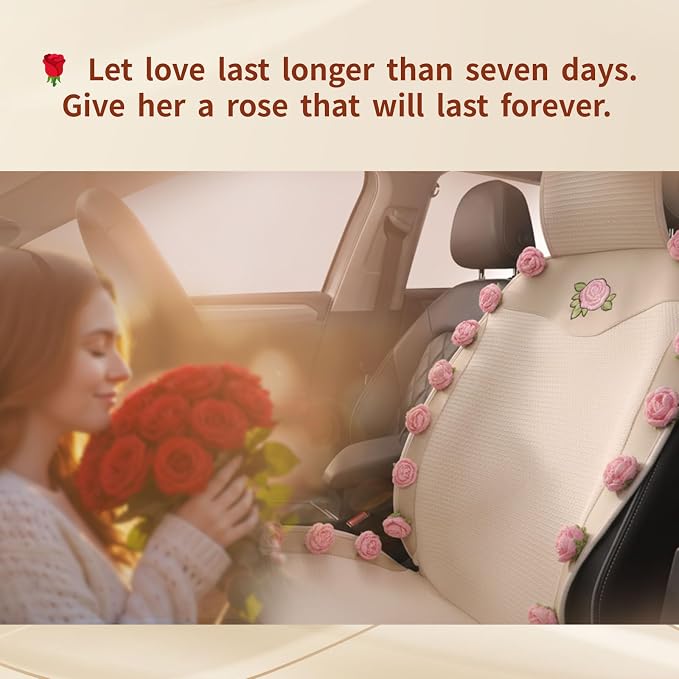 Pink Car Seat Covers,Handmade 3D Pink Rose Floral Seat Protector for Cars,SUVs&Trucks,Universal Luxury Car Interior Decoration,Gift for Women Valentine's Day Gifts (1-Piece)