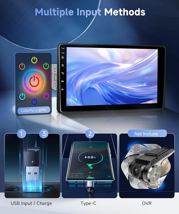 Single Din Car Stereo with Wireless A-pple Carplay Android Auto, 9" IPS Adjustable Screen Angle Car Radio 1 Din with Backup Camera Car Audio Receiver, Support Mirror Link Bluetooth FM EQ SWC