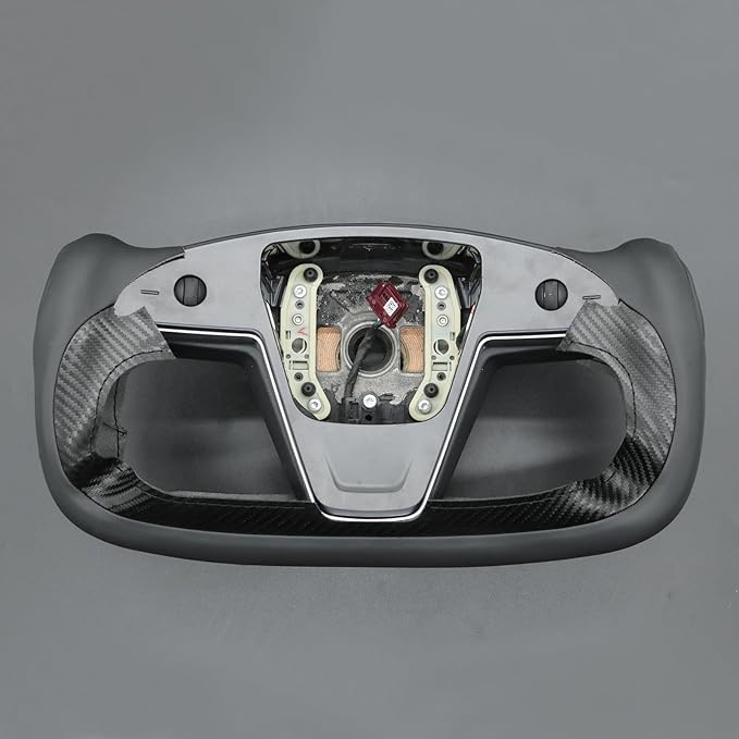 MEWANT Steering Wheel Cover for Yoke Style Steering Wheel for Tesla Model S 2021-2023 / Model X 2021-2023 Made of Black Microfiber Leather