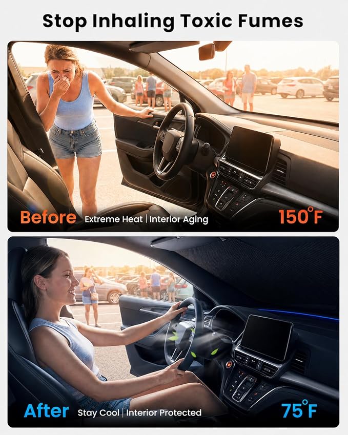 REEVAA 2026 3rd Pro Windshield Sunshade for 2018-2026 Honda Odyssey | Dual-Layer Heat & Sun Defense, OEM Design | Foldable Sun Shade Car Accessories with Storage Bag