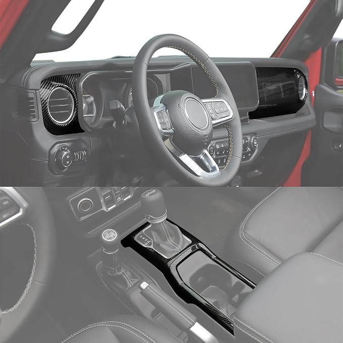 Shifter Bezel Dash Air Vent Trim 3PCS for Jeep JL JLU Gladiator JT 24-26 | Carbon Fiber Look Panel Covers Center Console Protective Set 2024 2025 2026 Wrangler Sahara Rubicon Interior Accessories