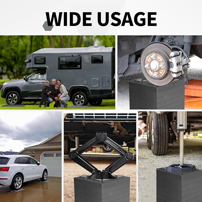 12 Pack Camper/RV Leveling Blocks Suitable for 4 Wheels Interlocking and Anti-Slip Design with Carrying Bag Heavy-Duty for Camper Travel Trailer Grey