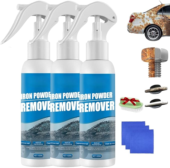 Iron Powder Remover Spray, Portable Heavy Duty Rust Remover for Metal Sprays Fast-Acting Oxidation Remover, Multi-functional Quick-Acting Rust Removal Spray for Metal, Bikes, Tools, Furniture (3pcs)