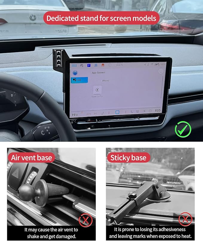 Wireless Charging Car Phone Holder for Volkswagen ID.4 2024-2026 / ID.Buzz 2025-2026, 12.9" Screen Fixed Clip, 360° Rotation Car Phone Mount Compatible with MagSafe