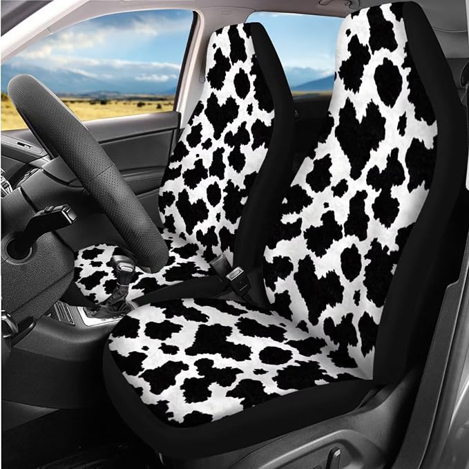 8 Pcs Cow Print Car Interior Accessories Set for Women, Car Seat Covers with Steering Wheel Cover Shoulder Pads Auto Center Console Pad, Automotive Decorations