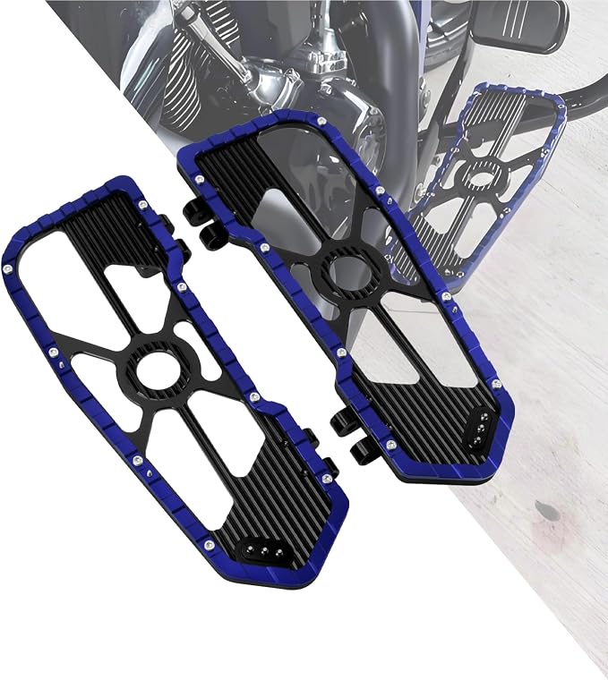 Motorcycle Floorboards Driver Footboards Wide Foot Pegs Board Pedal Compatible with Touring Electra Road Street Glide Softail Road King Blue Edge