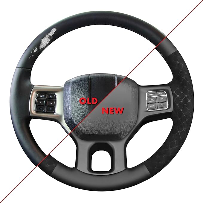 MEWANT Hand Stitch Steering Wheel Cover for 1500 2012-2018 1500 Classic 2019-2023 2500 3500 5500 2012-2018 Black Microfiber Leather Diamond Embossed Athsuede Interior Accessories
